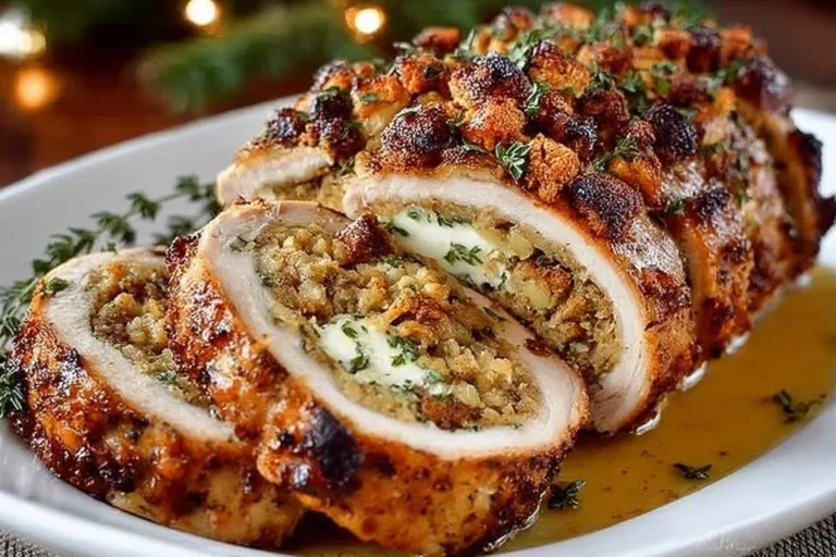 A beautifully rolled Turkey Roulade stuffed with herbs and spices.