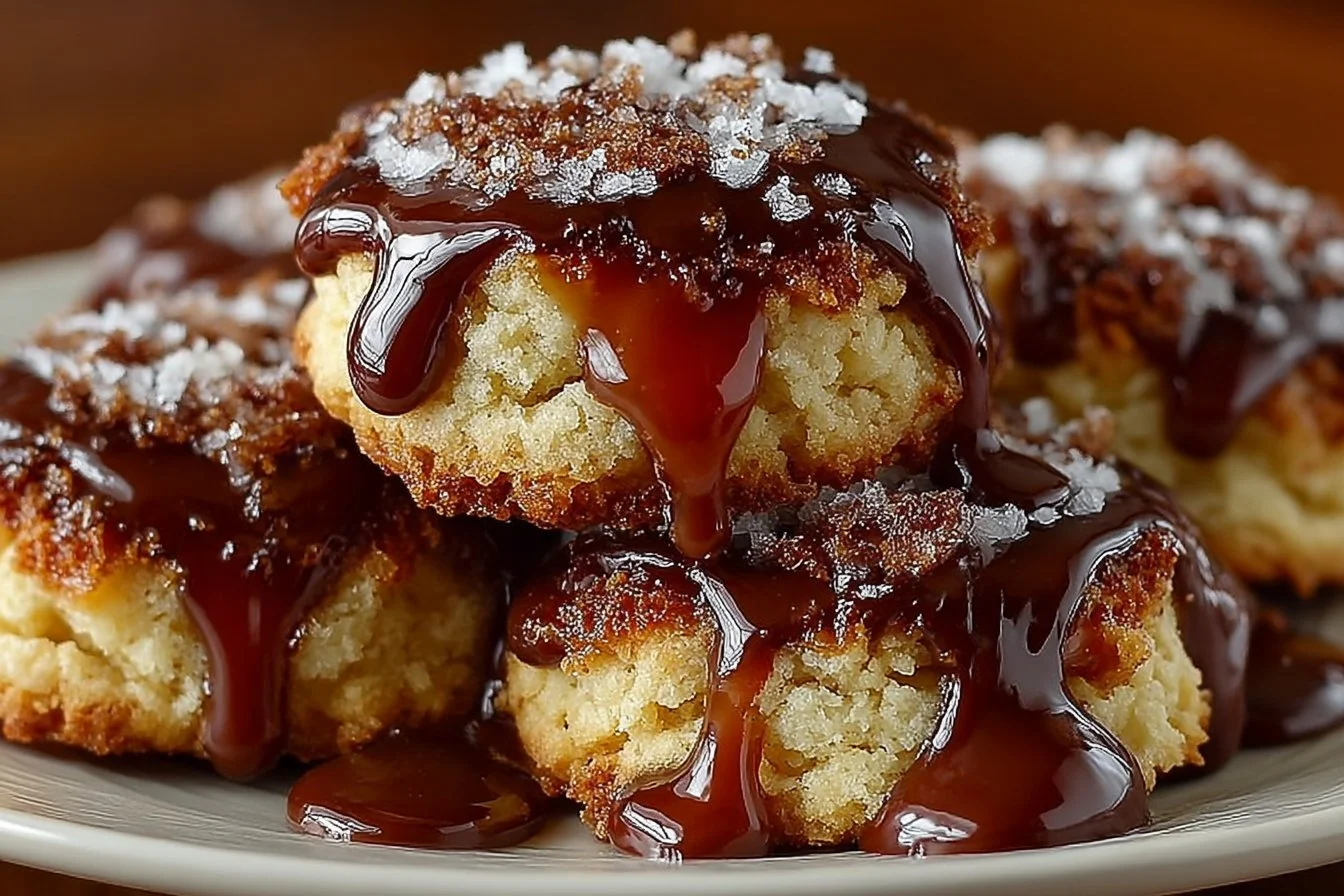 Delicious Twix thumbprint cookies with caramel and chocolate topping