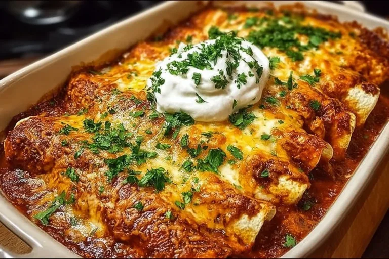 Delicious quick and easy chicken enchiladas topped with cheese and sauce.
