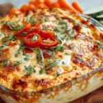 5-Ingredient Buffalo Chicken Baked Hummus Dip served in a bowl