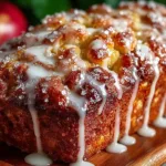 Freshly baked Amish apple fritter bread with chunks of apple and glaze