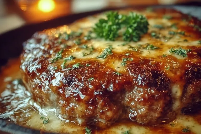 Amish Hamburger Steak Bake served on a plate with sides
