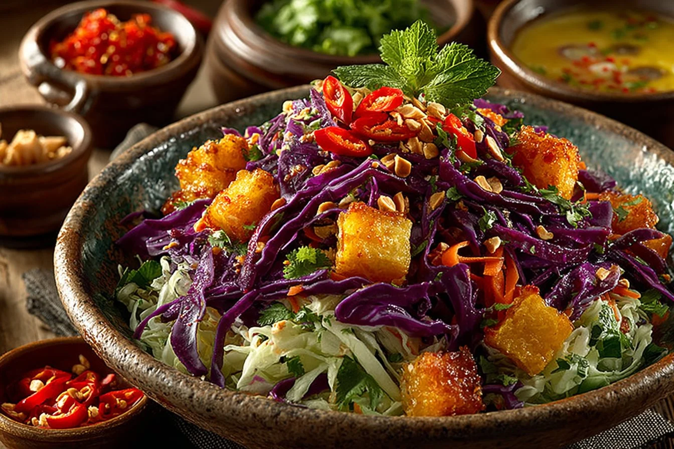 Asian Chicken Crunch Salad with fresh vegetables and grilled chicken