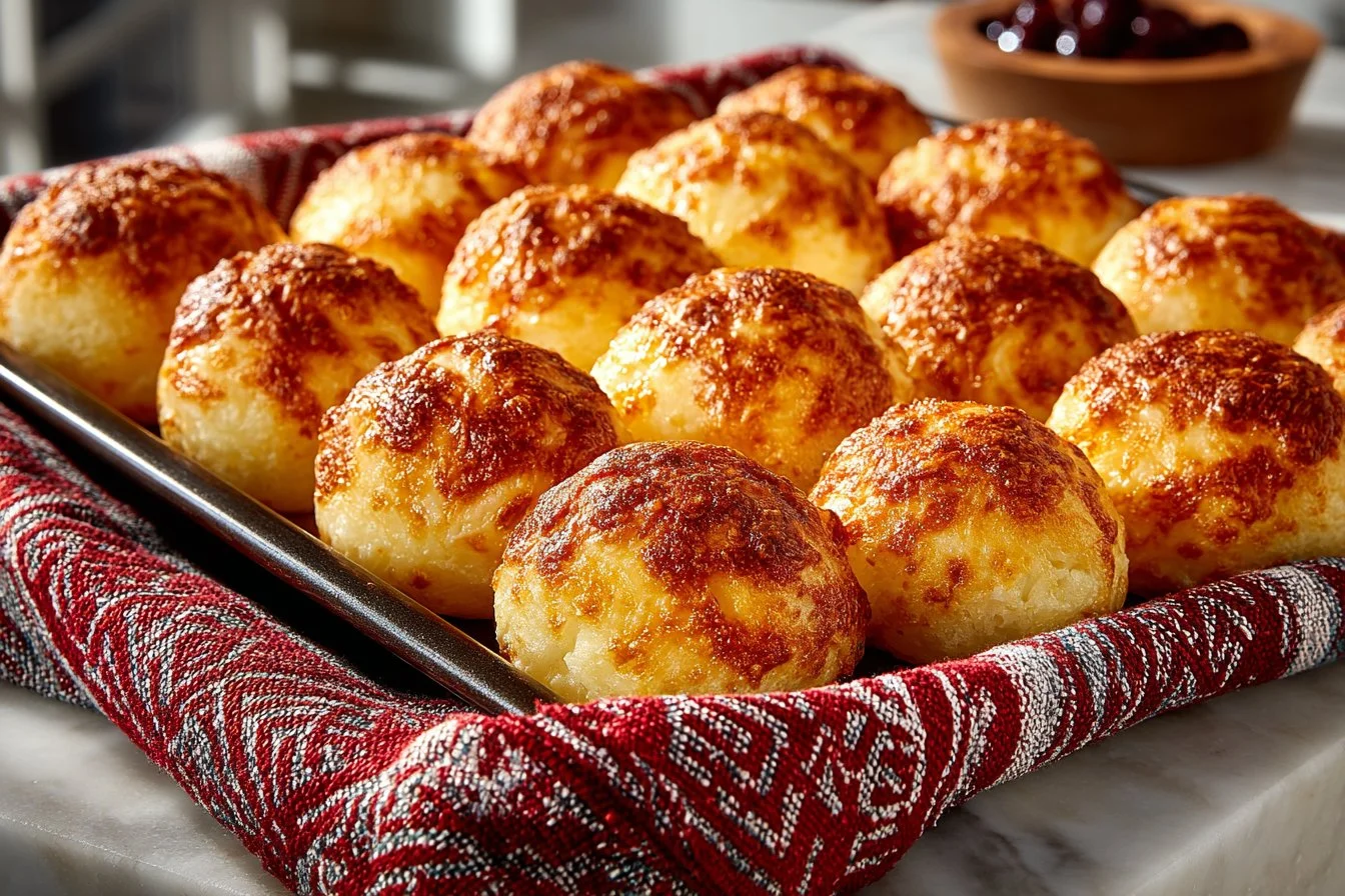 Baked chicken meatballs served on a plate with herbs and dipping sauce