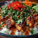 Delicious Bang Bang Chicken Bowl with vibrant ingredients and rich flavors.