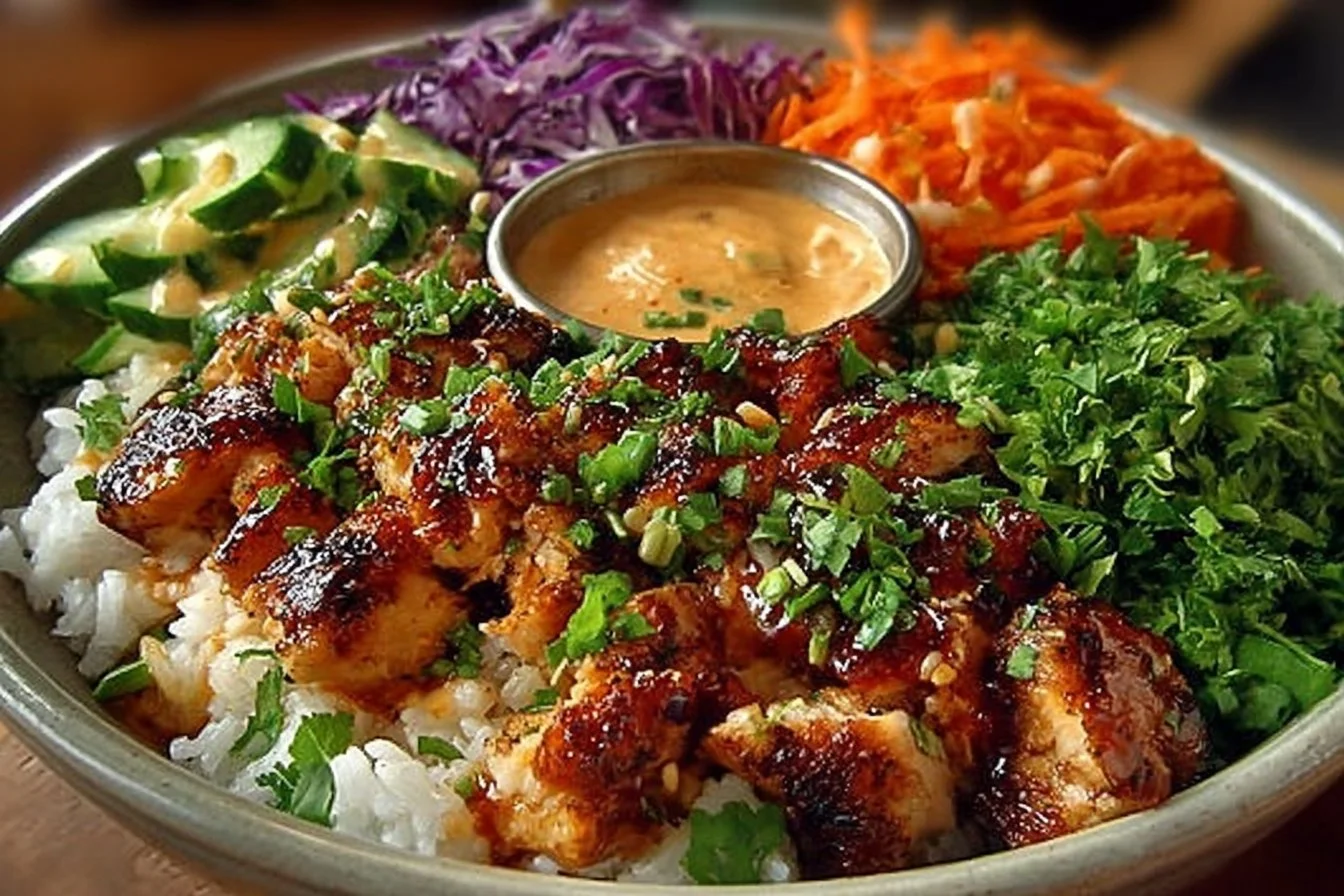 Delicious Bang Bang Chicken Bowl loaded with flavors for beginner cooks