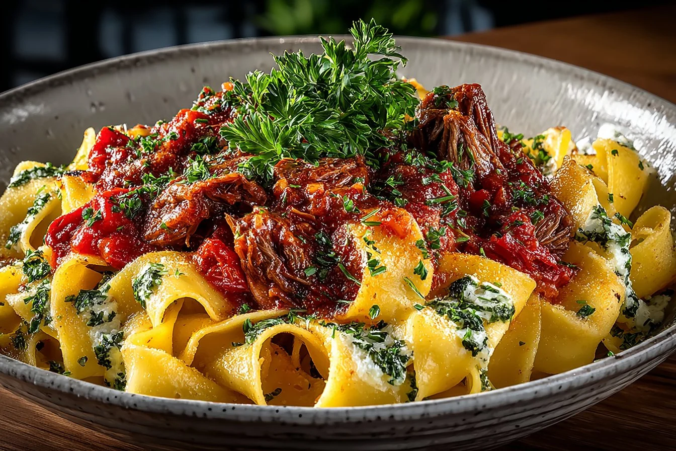 Delicious beef short rib ragu served over pasta