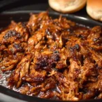 Delicious slow cooker BBQ pulled pork served on a bun with coleslaw