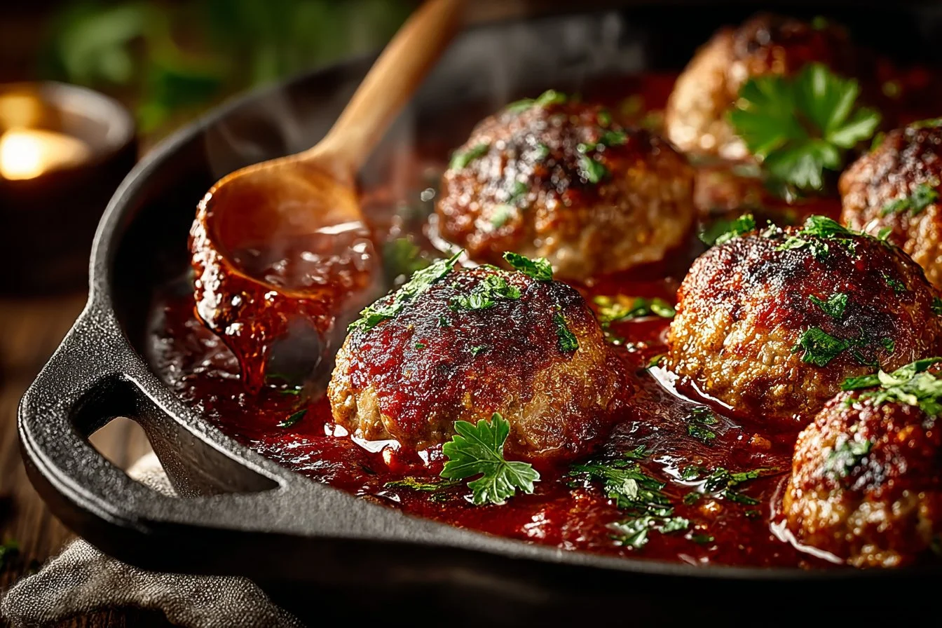 Bobby Flay's Italian meatballs served with spaghetti and marinara sauce
