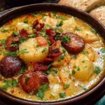 Bowl of flavorful Cajun Potato Soup garnished with green onions and spices