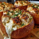 Delicious Chicken Alfredo Garlic Bread Bowls served with creamy sauce and toppings
