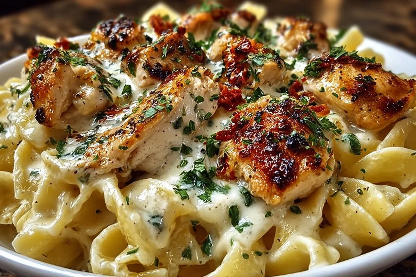 Delicious Chicken Alfredo Pasta with creamy sauce and tender chicken.