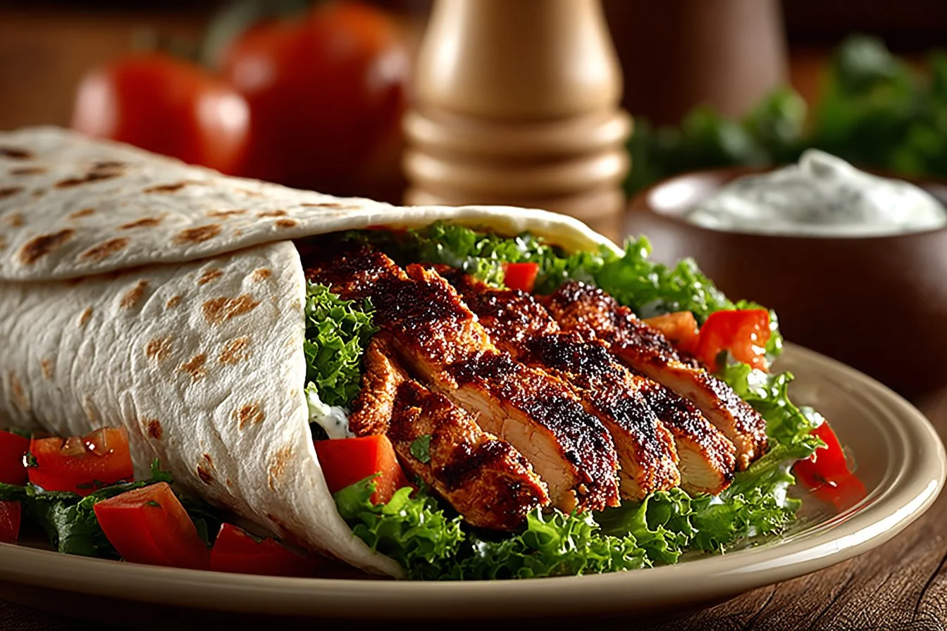 Delicious Chicken Caesar Wrap with chicken, lettuce, and Caesar dressing