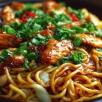 Delicious Chicken Chow Mein with stir-fried noodles, chicken, and fresh vegetables