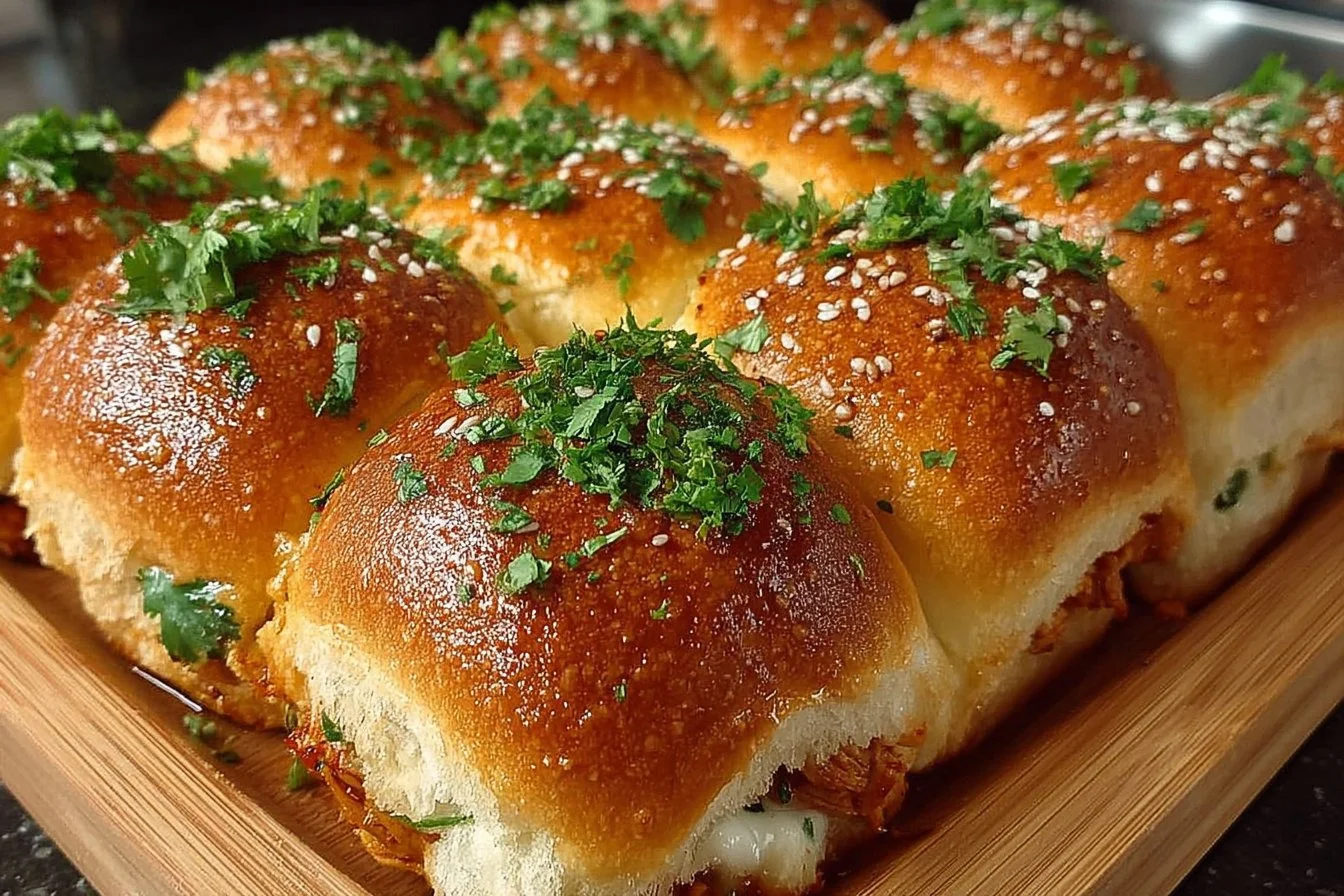 Zesty chicken fajita sliders with colorful peppers and onions on a platter.