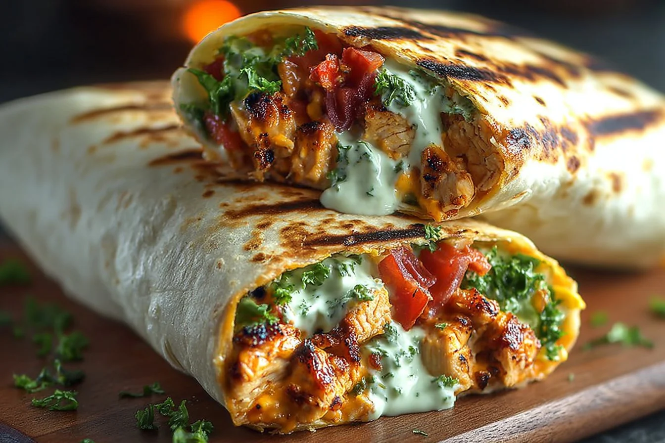 Delicious Chipotle Ranch Grilled Chicken Burrito with fresh ingredients