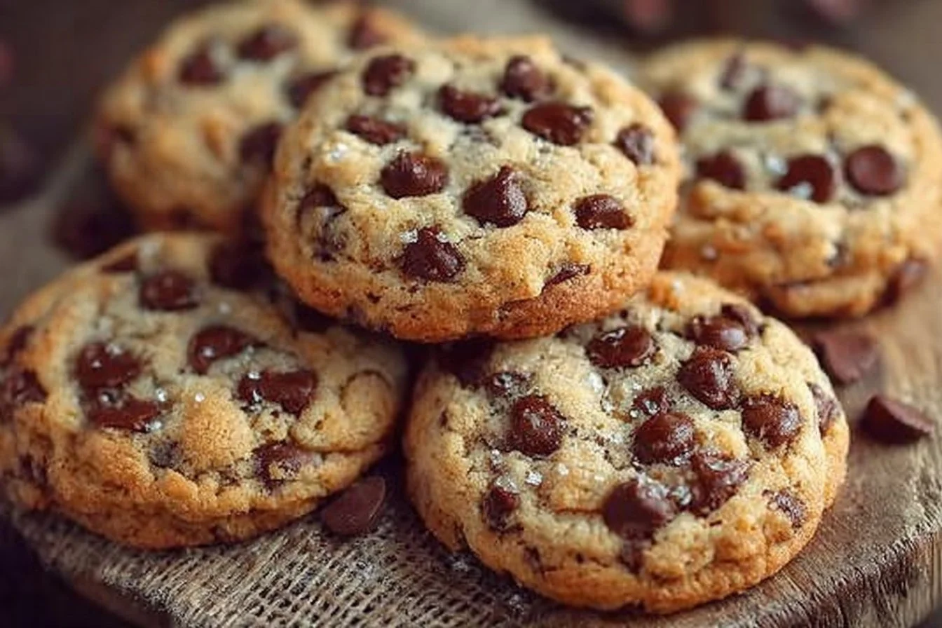 Freshly baked chocolate chip cookies on a cooling rack