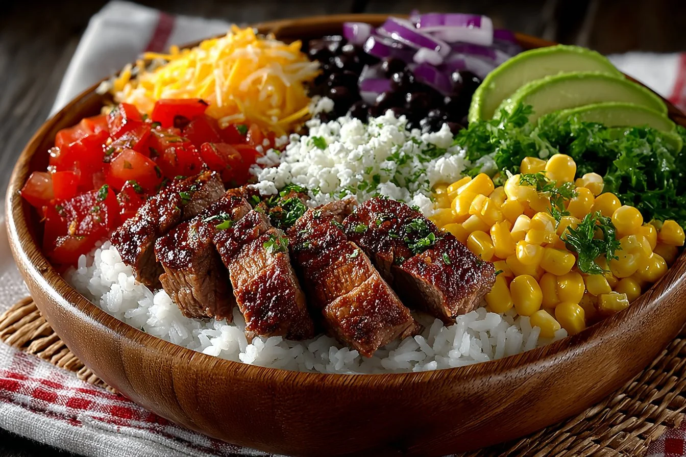 Cilantro lime steak bowls with fresh ingredients and vibrant colors
