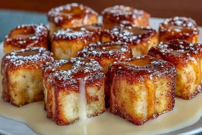 Delicious Cinnamon Roll French Toast Bites served on a plate