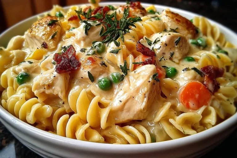 Classic Chicken Pot Pie Pasta dish served in a bowl