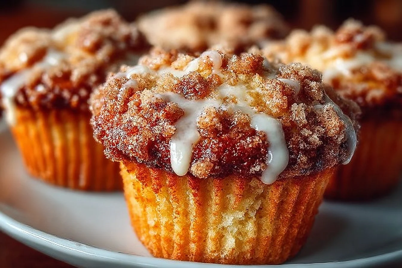 Freshly baked Coffee Cake Muffins topped with crumble