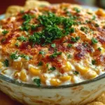 Delicious corn dip served with tortilla chips