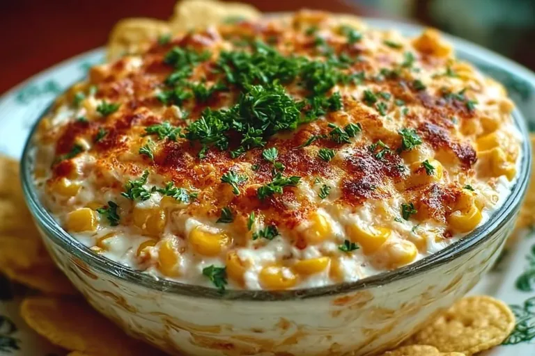 Delicious corn dip served with tortilla chips