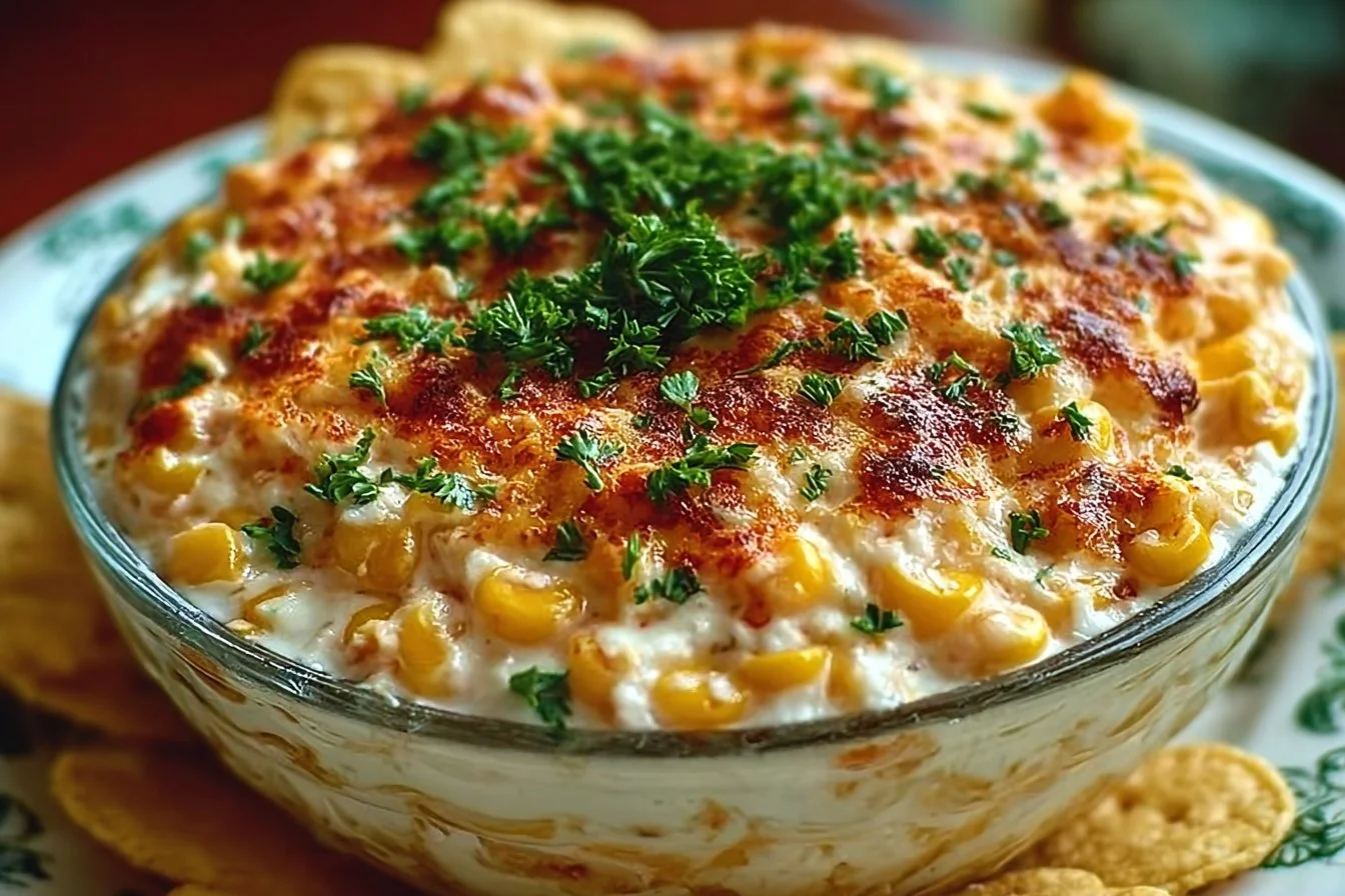 Delicious corn dip served with tortilla chips