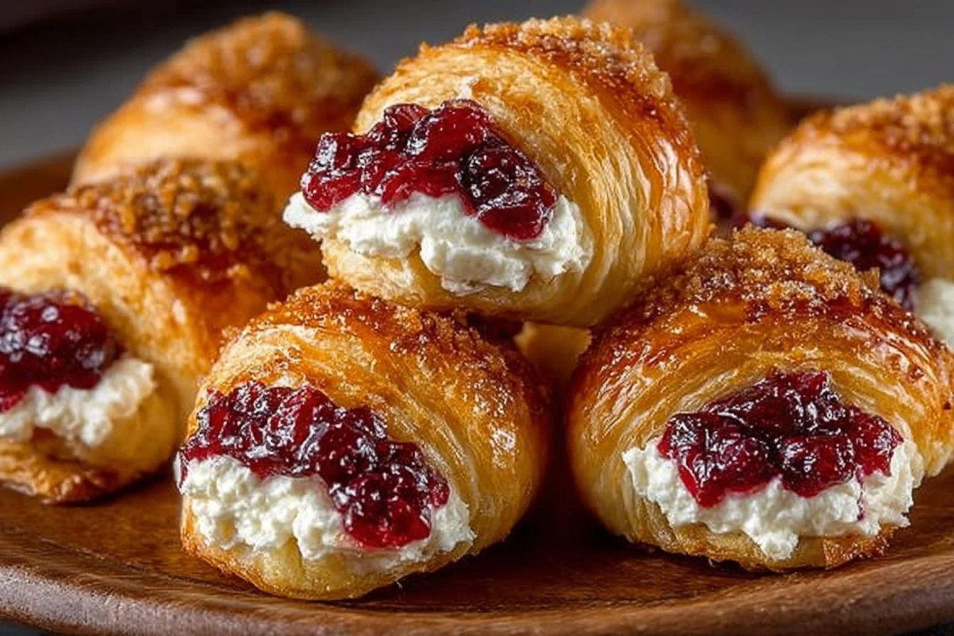 Cranberry Cream Cheese Crescent Bites on a platter, ready to serve.