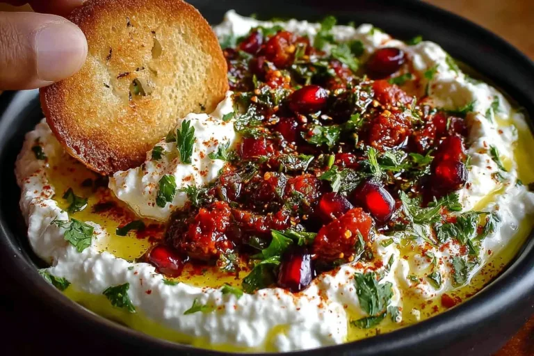 Creamy Middle Eastern Labneh Dip served in a bowl with olive oil and herbs