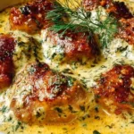 Creamy oven baked chicken thighs served with vegetables