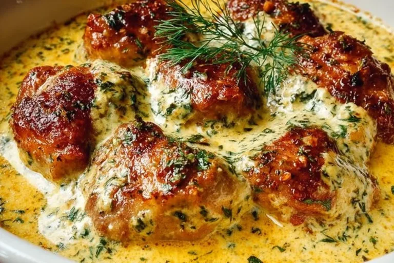 Creamy oven baked chicken thighs served with vegetables