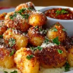 Crispy air fryer gnocchi served on a plate garnished with herbs