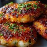 Crispy air fryer chicken rissoles served on a plate with dipping sauce