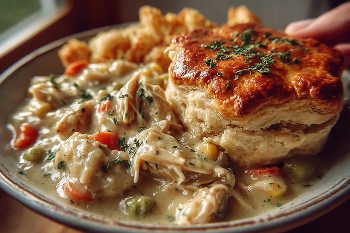 Crock Pot Chicken Pot Pie with flaky crust and savory filling