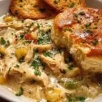 Delicious Crockpot Chicken Pot Pie with tender chicken and vegetables