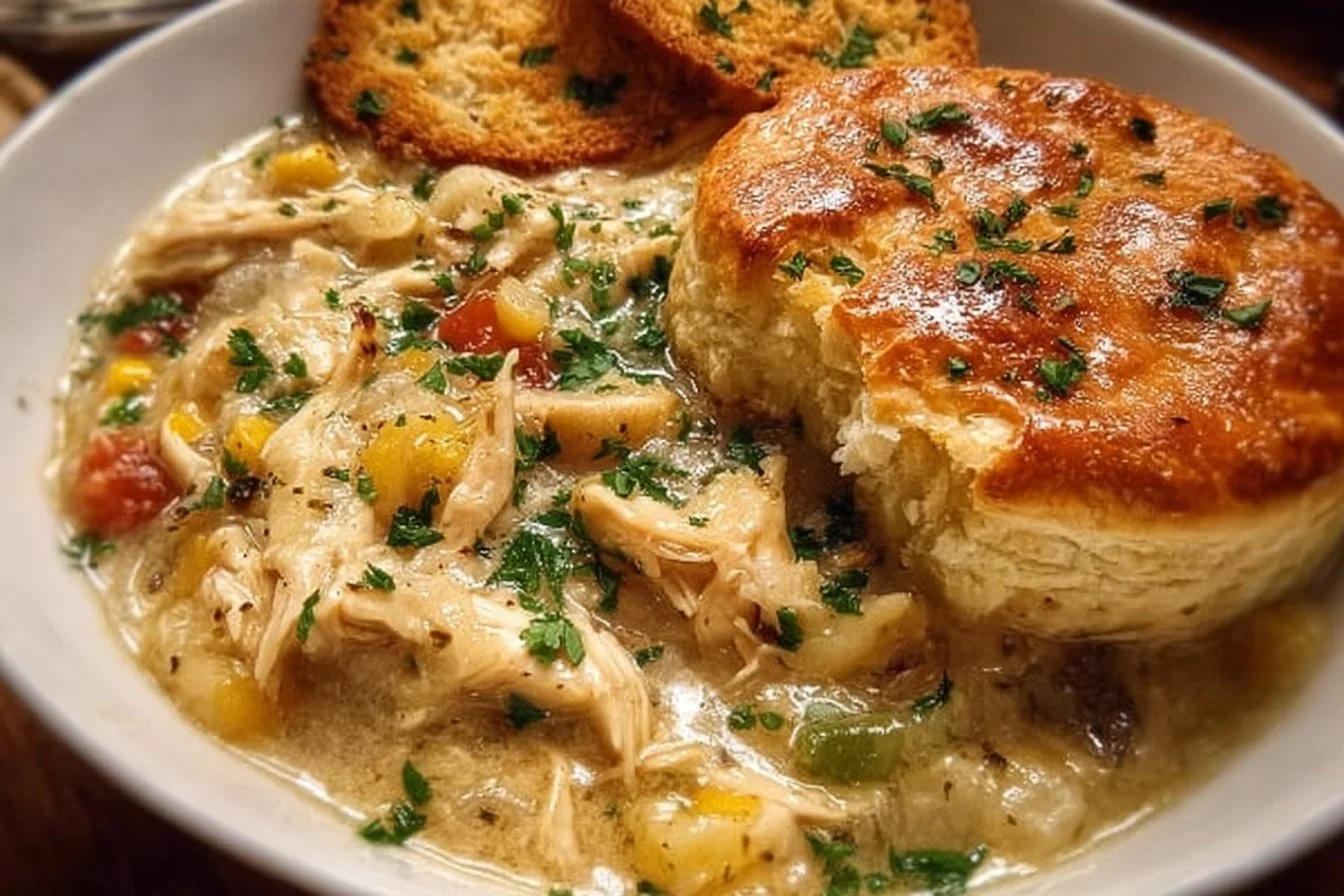 Delicious Crockpot Chicken Pot Pie with tender chicken and vegetables