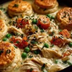 Crockpot Chicken Pot Pie Casserole served in a bowl with fresh herbs