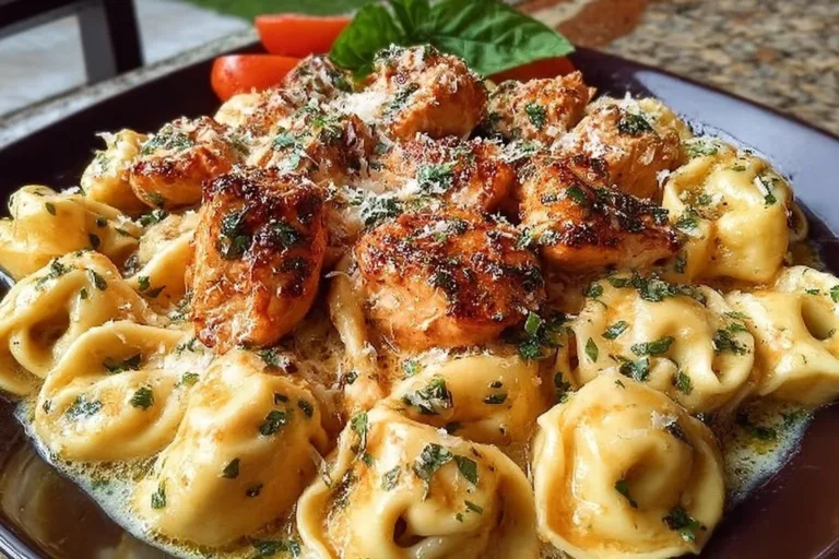Delicious CrockPot Chicken Tortellini recipe with tender chicken and cheesy pasta.