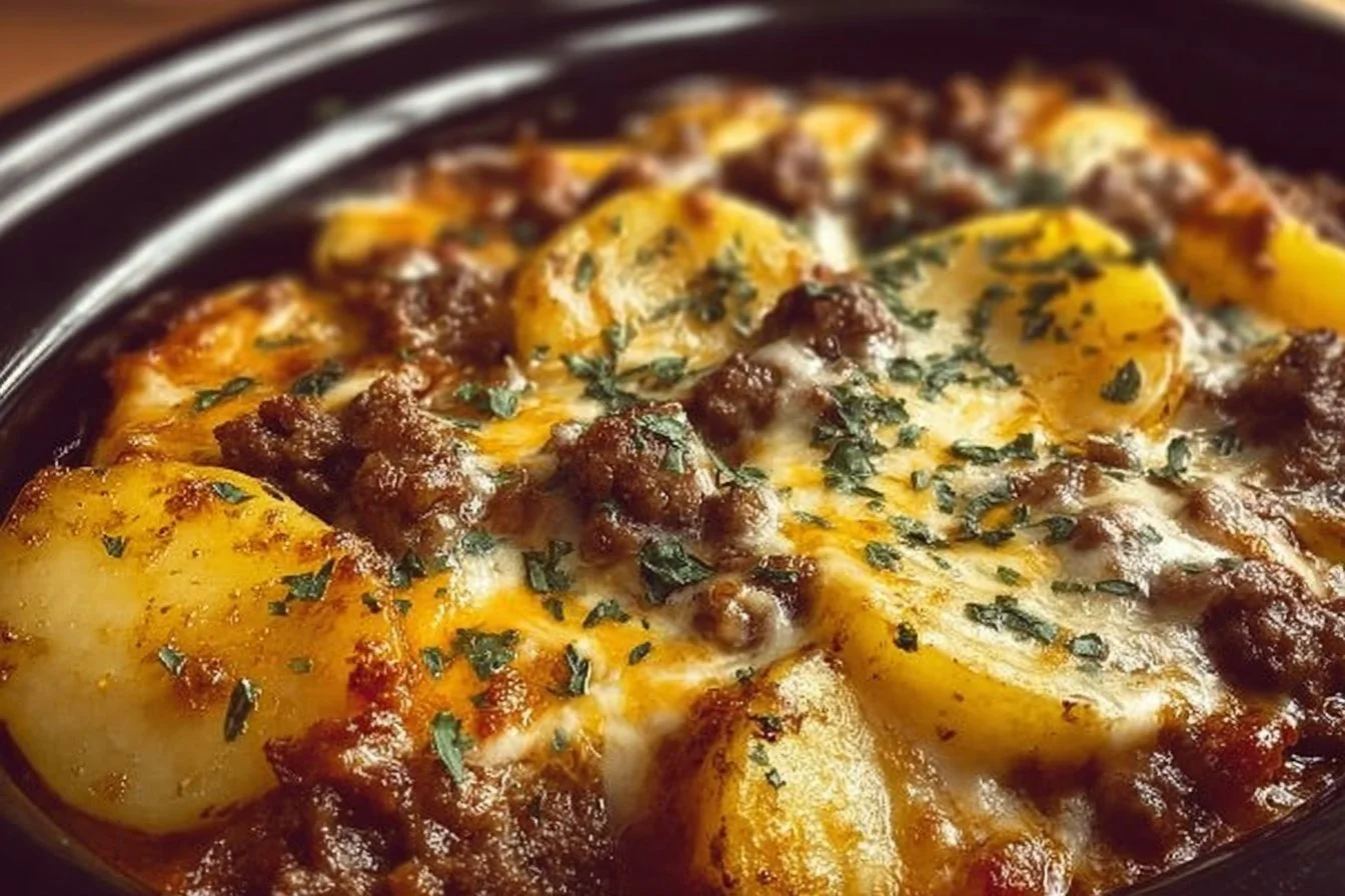 Delicious Crockpot Hamburger Potato Casserole ready to serve