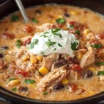 Delicious bowl of Crockpot White Chicken Chili garnished with cilantro