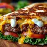 Delicious smash burger tortilla wrap filled with flavors and juicy beef