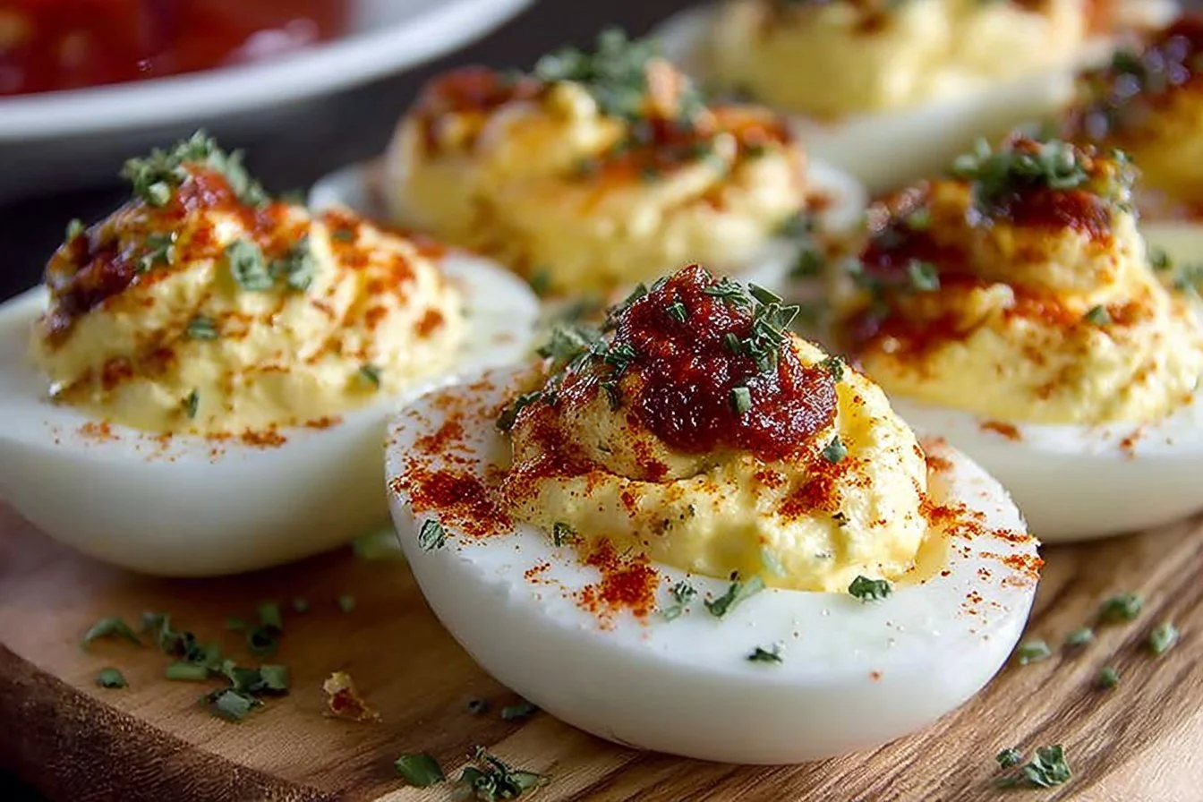Delicious deviled eggs served on a platter, perfect for appetizers.