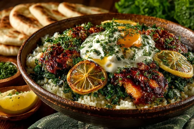 Dump and Bake Chicken Tzatziki served over rice with fresh herbs and flavor