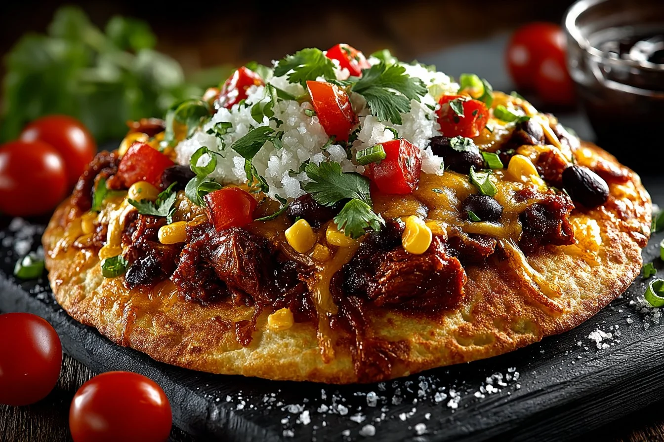 Easy chicken tostadas topped with fresh ingredients and salsa