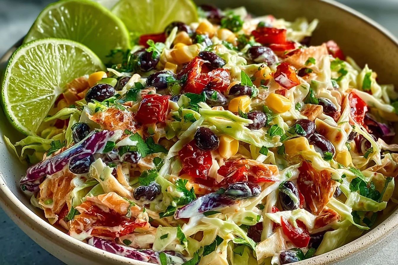 Bowl of easy Mexican coleslaw with vibrant colors and fresh ingredients