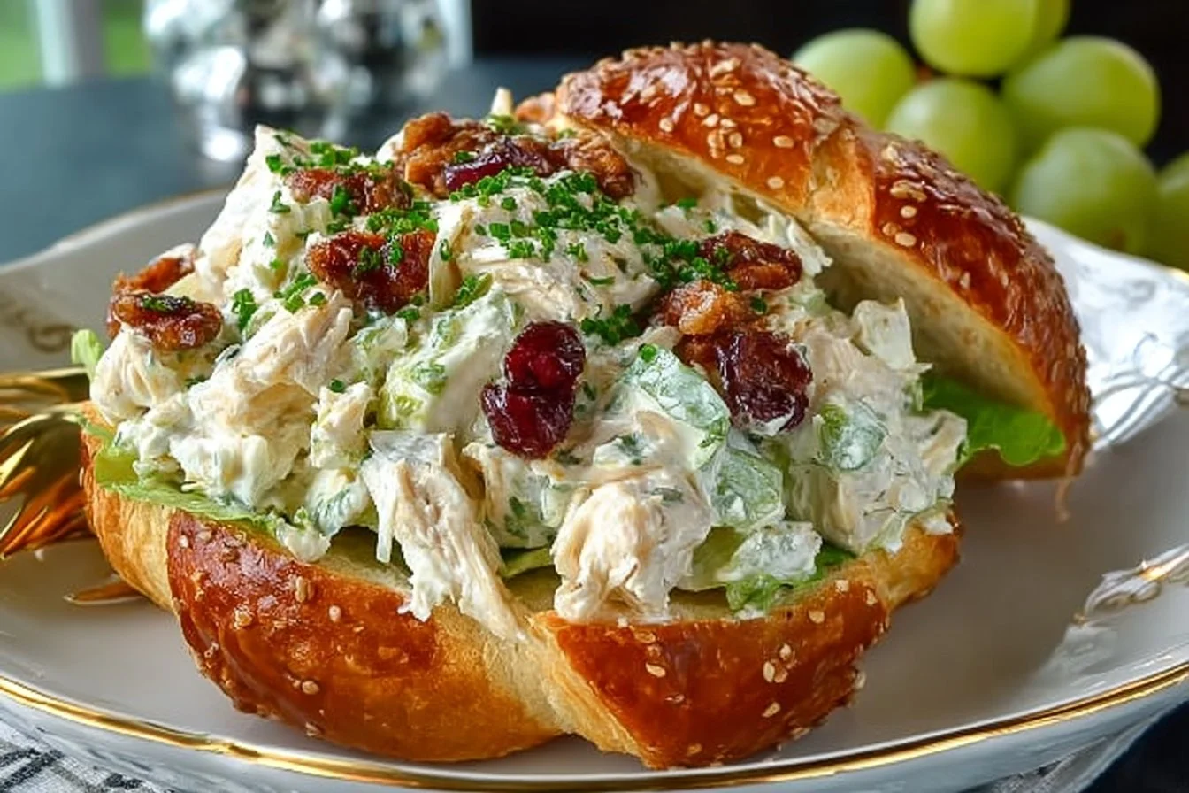 Delicious Fancy Nancy Chicken Salad served on a plate, perfect for lunch or brunch.
