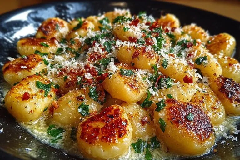 Delicious garlic butter parmesan gnocchi served in a bowl