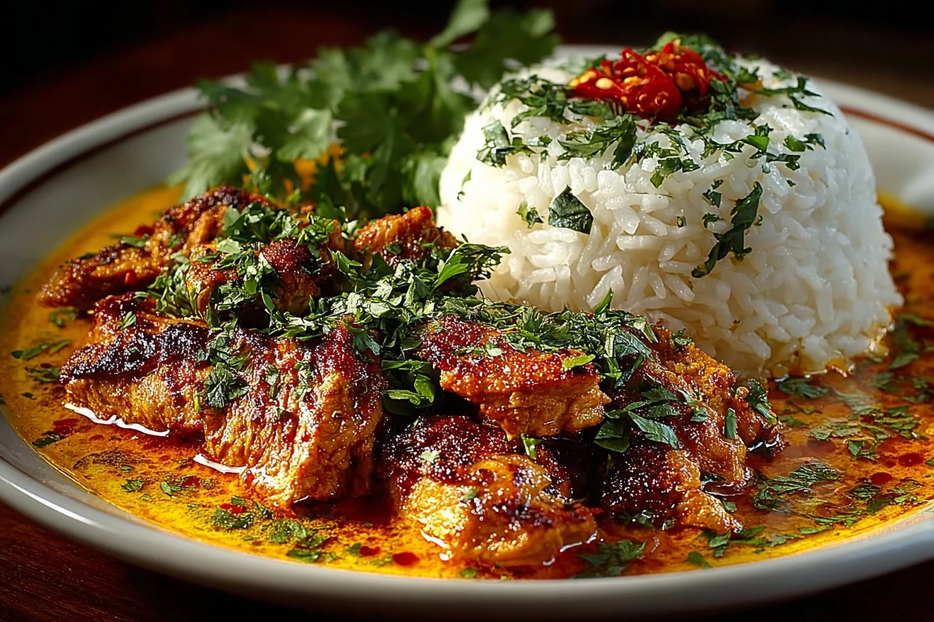 Gordon Ramsay's chicken tikka masala served with rice and herbs