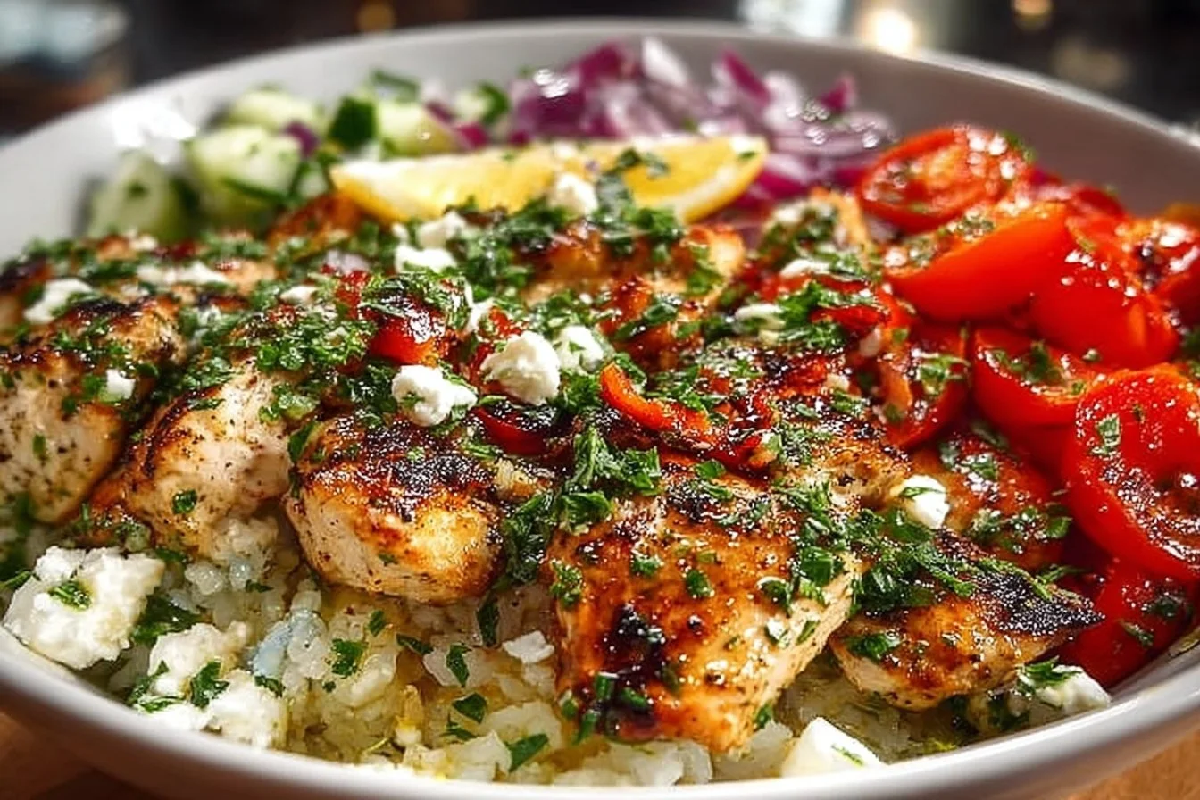 Healthy Greek Chicken Bowl with fresh ingredients and vibrant flavors